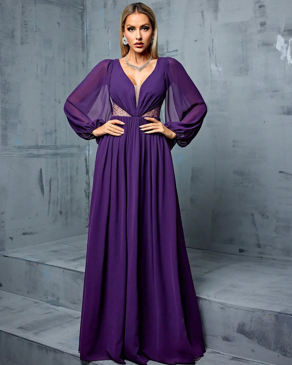 Robe violette col en V