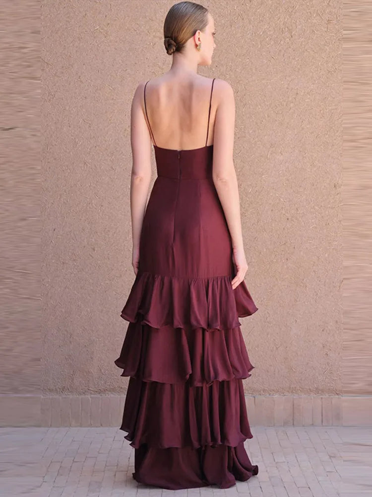 Robe longue violette à volants