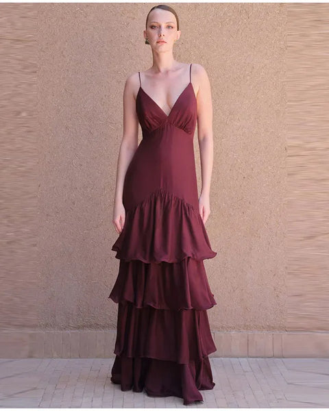 Robe longue violette à volants