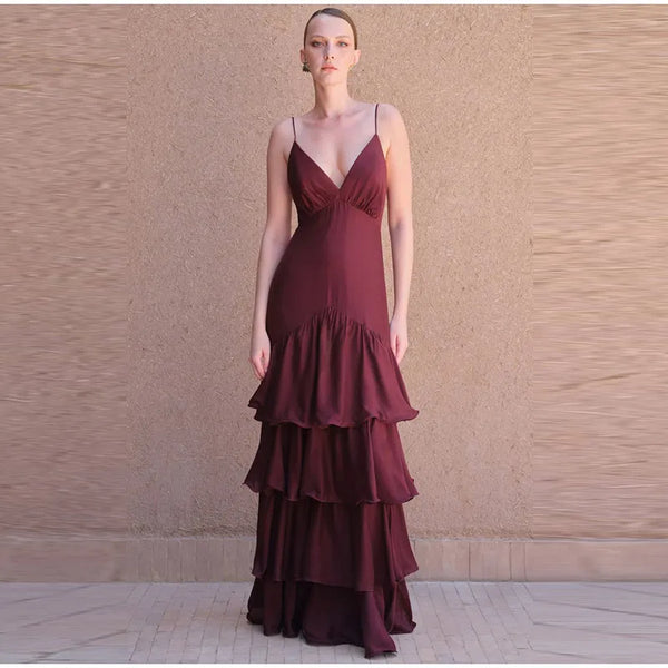 Robe longue violette à volants